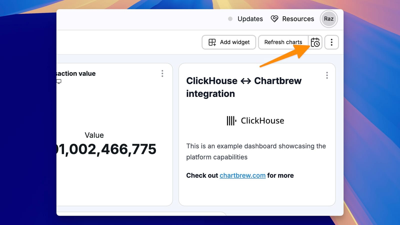 Настройки обновления набора данных в Chartbrew