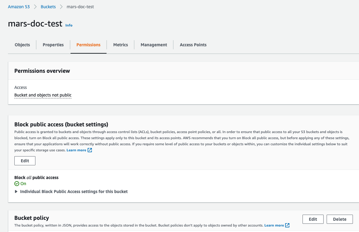 Переход к настройке политики корзины S3